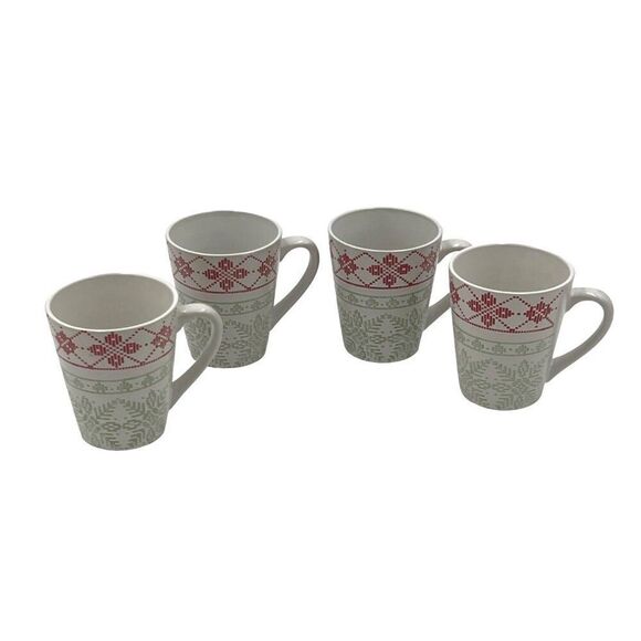 Astoria Fair Isle Stoneware Mugs By Noble Excellence Christmas Set Of 4 - Picture 1 of 5